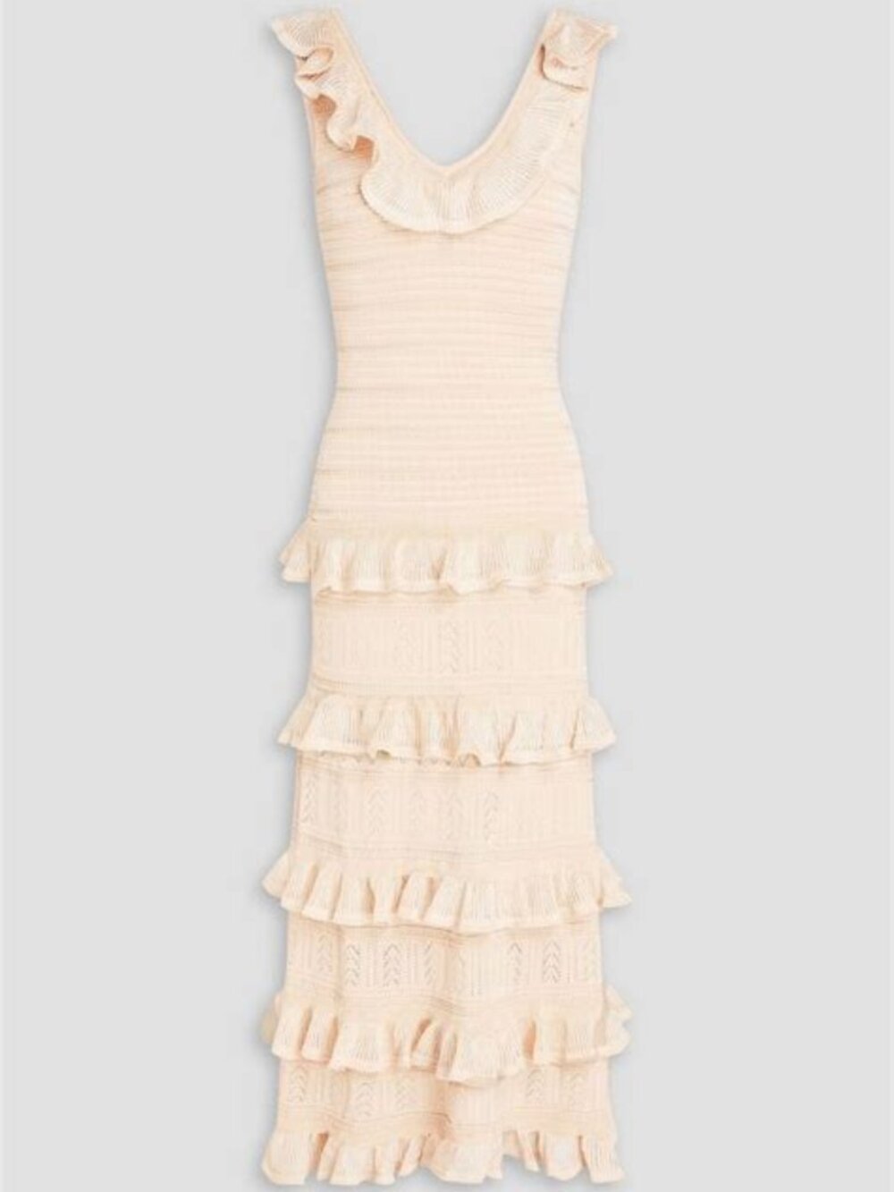 Zimmermann Cream Ruffled Pointelle Knit Midi Dress 0P Petite